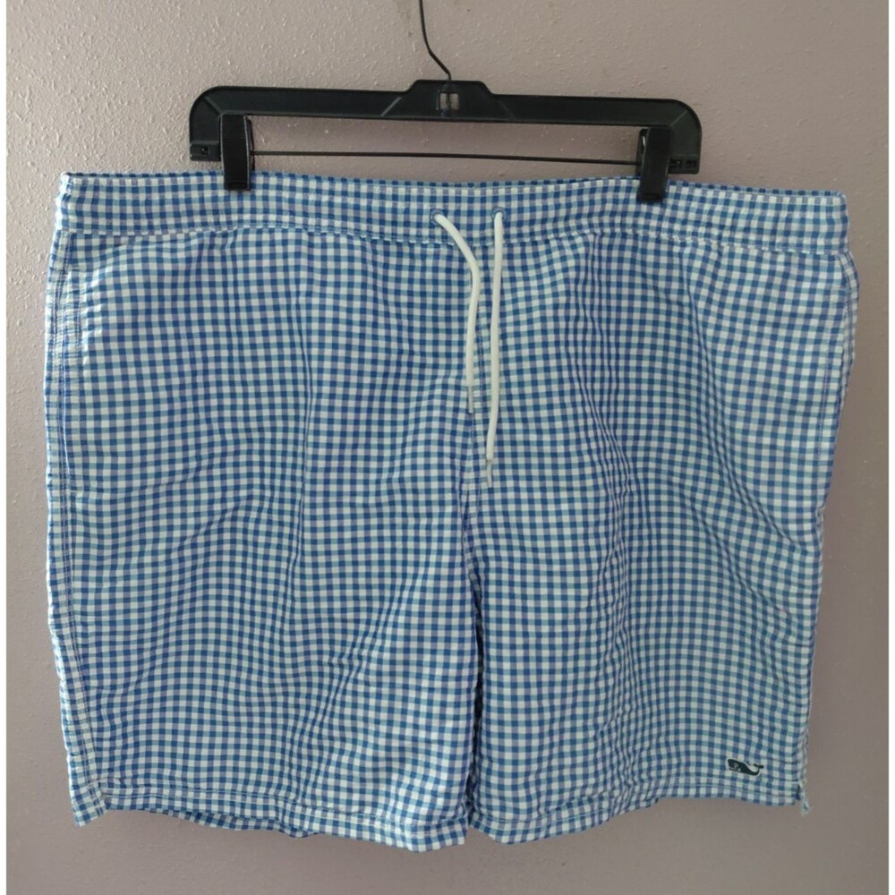 Vineyard Vines Swim Shorts Blue Plaid Size XL Lightweight Pockets